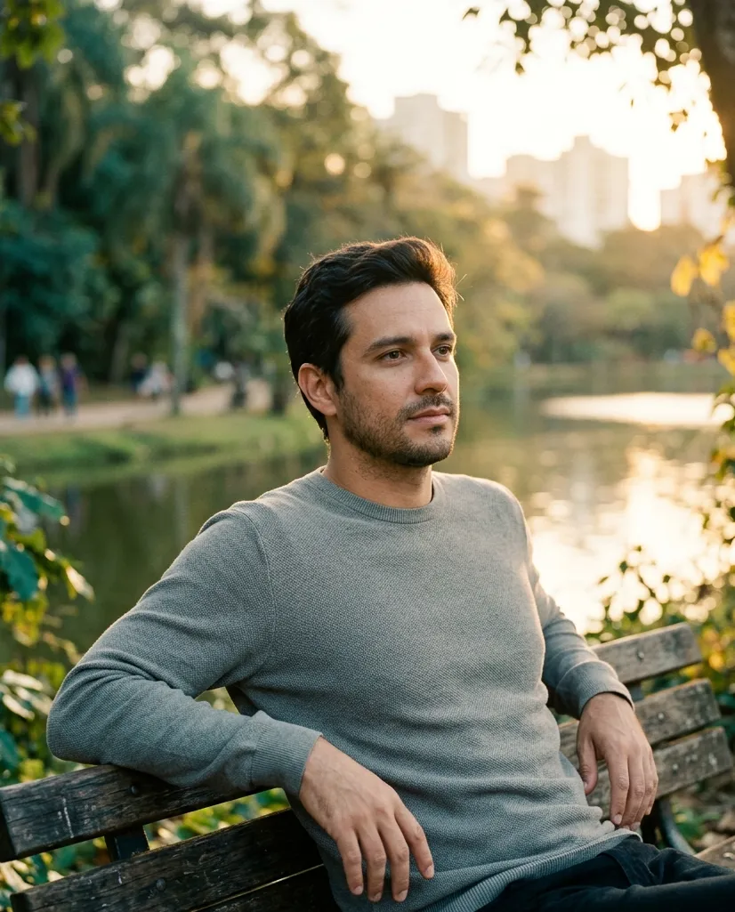 Homem adulto em momento de pausa ao ar livre — avaliação de reposição hormonal masculina na FORMAN Medicina